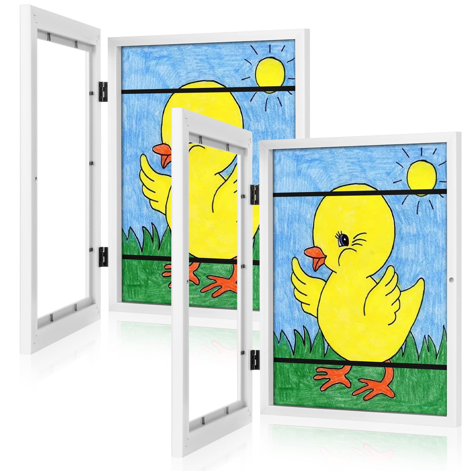 GULETHUN kids art frame with 8.5x11 front opening displays art neatly on the wall.