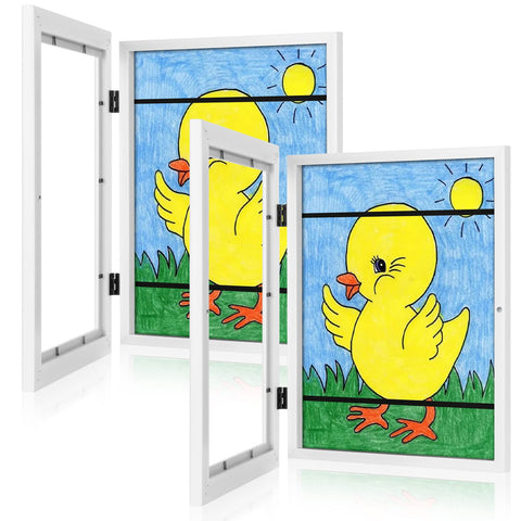 GULETHUN kids art frame with 8.5x11 front opening displays art neatly on the wall.