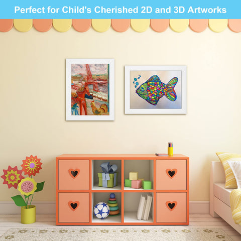 GULETHUN kids art frame holds up to 50 pieces of artwork.