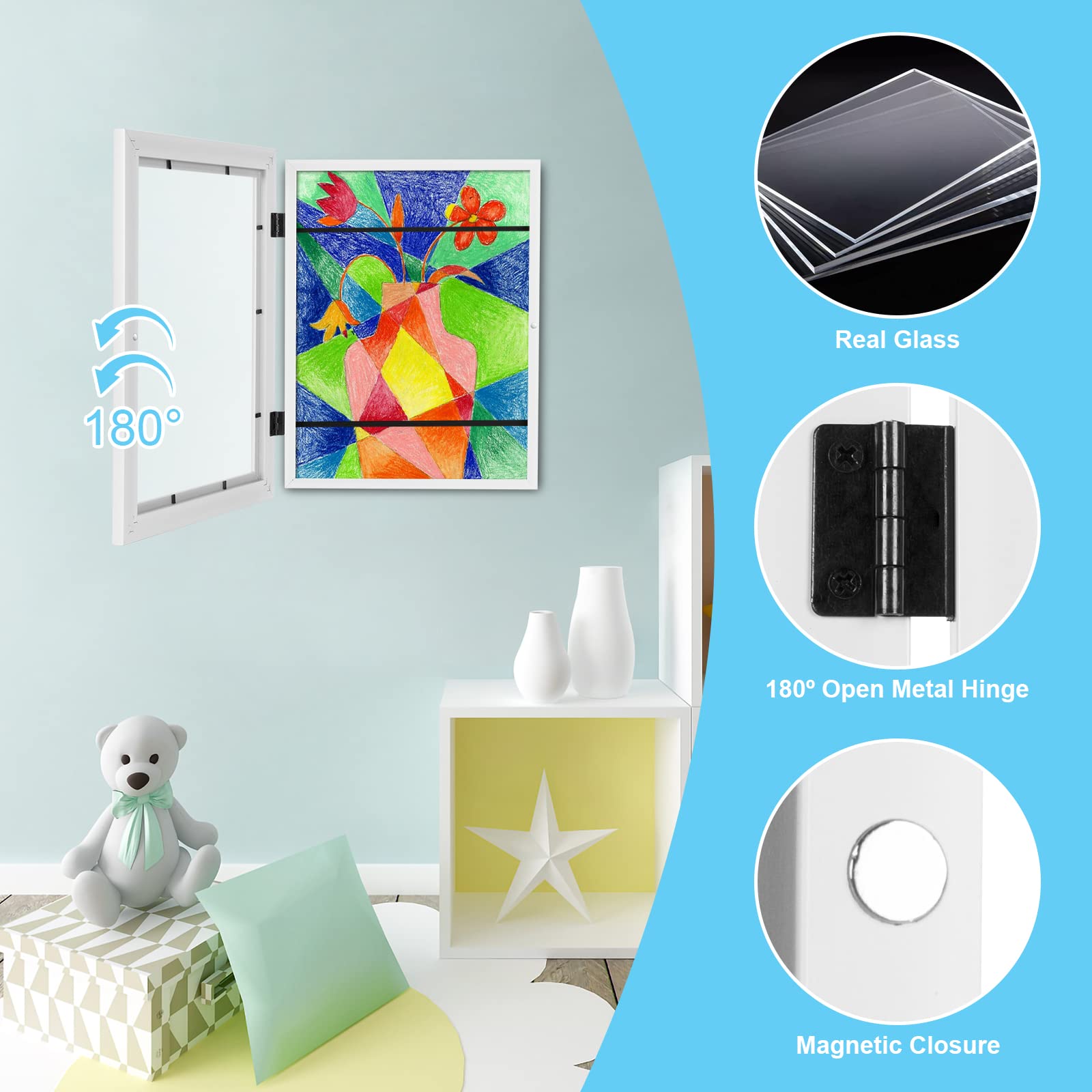 GULETHUN kids art frame wall-hanging hardware supports vertical or horizontal layouts.
