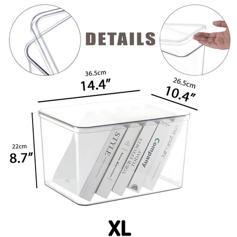 GUMEIGODA clear bin with lid for cosmetics and makeup essentials.
