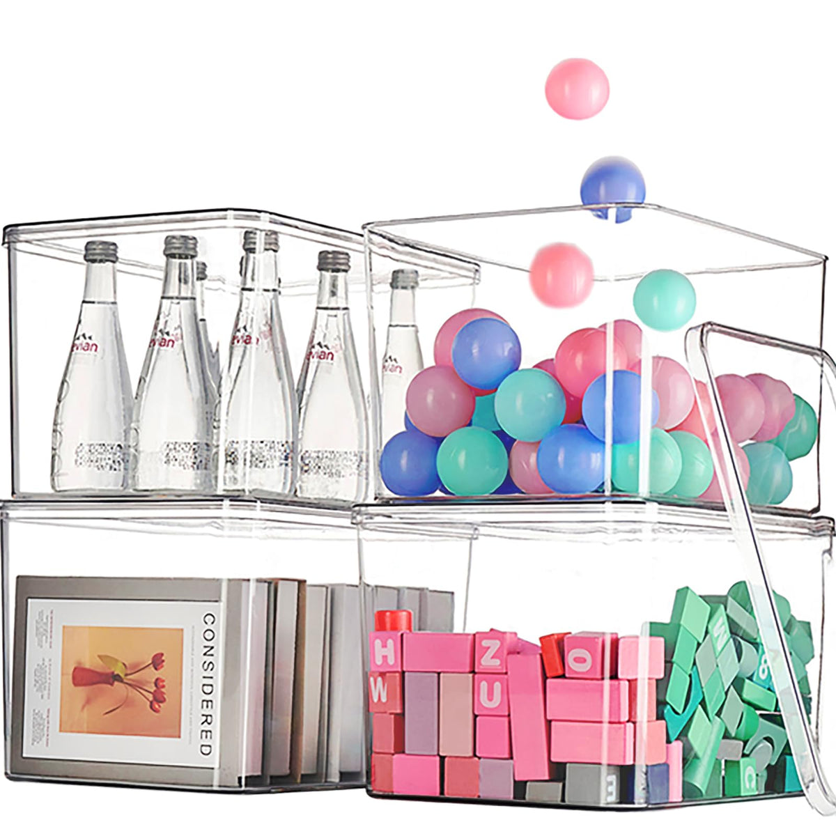 GUMEIGODA clear storage bin with lid for pantry organization.