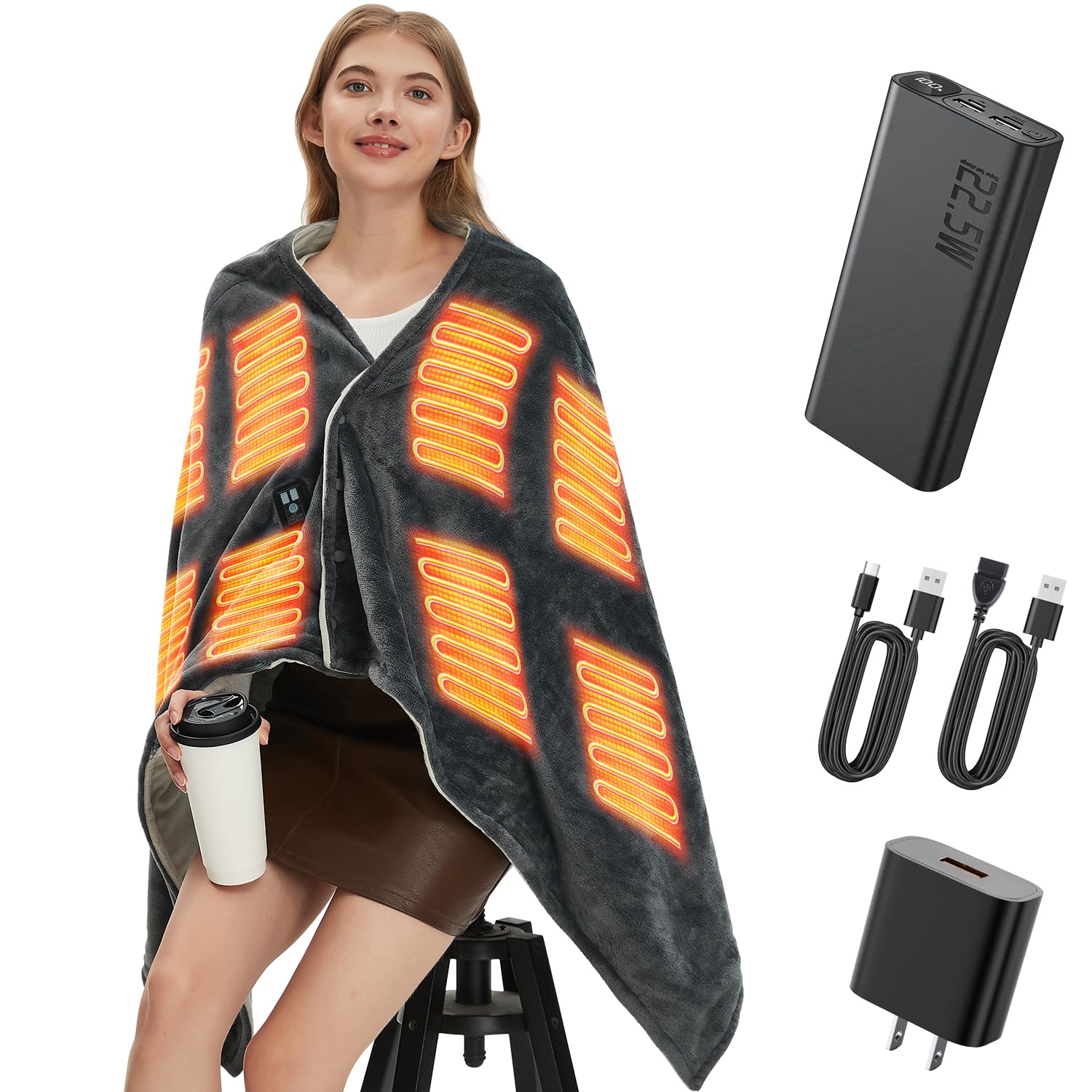 GUOAN USB heated blanket cord-free use for outdoor warmth and convenience.