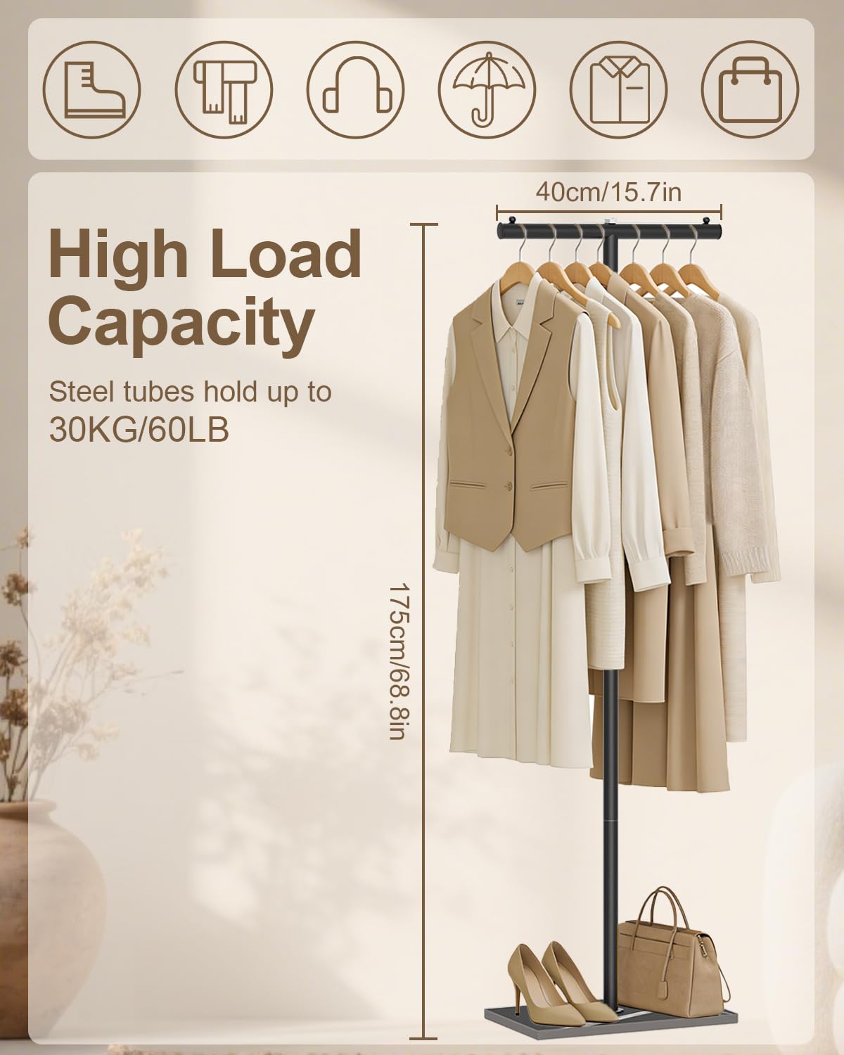 GUOHNHE coat rack base detail showing rock slab durability for daily use.