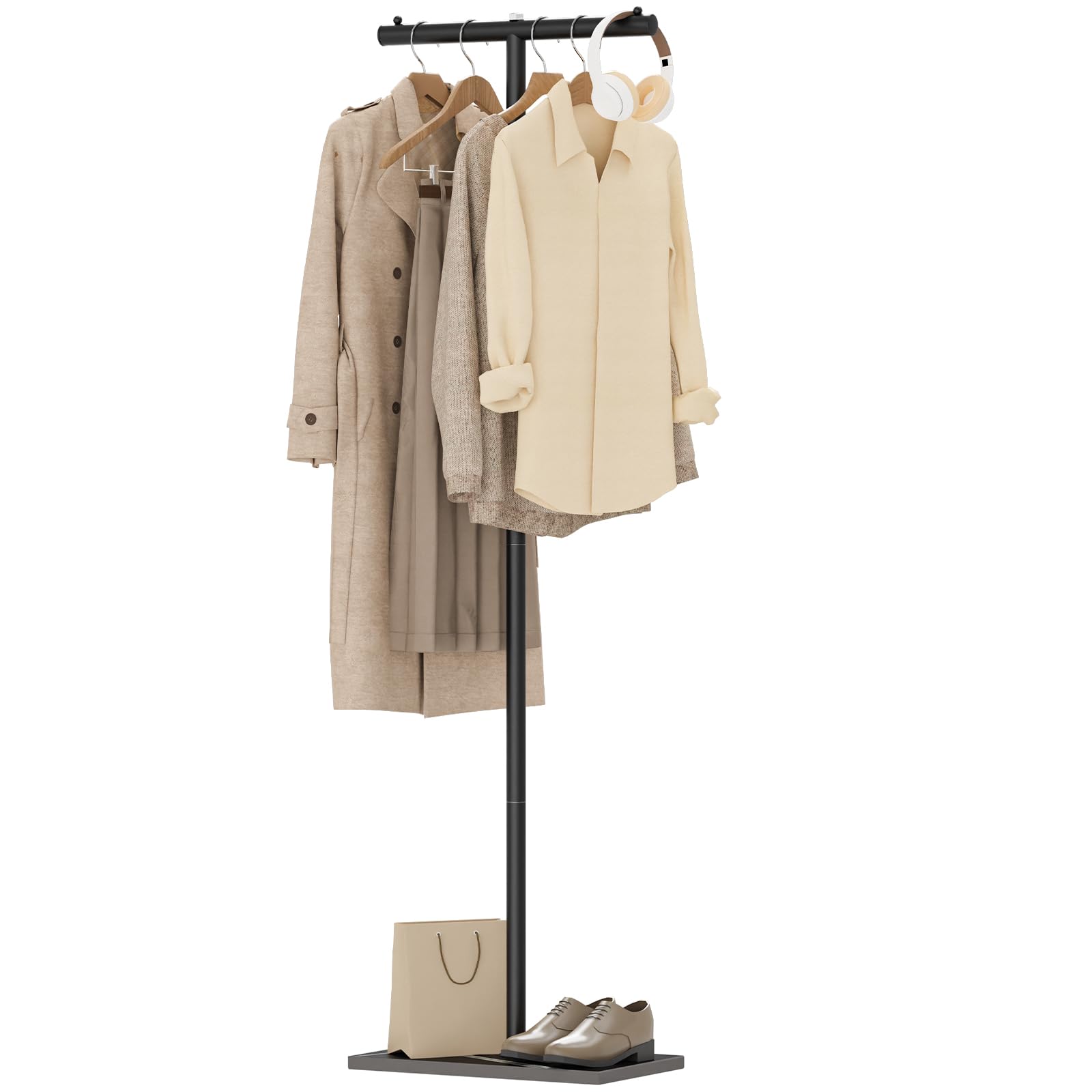 GUOHNHE T-shaped coat rack with rock slab base, front view, ideal for entryways.