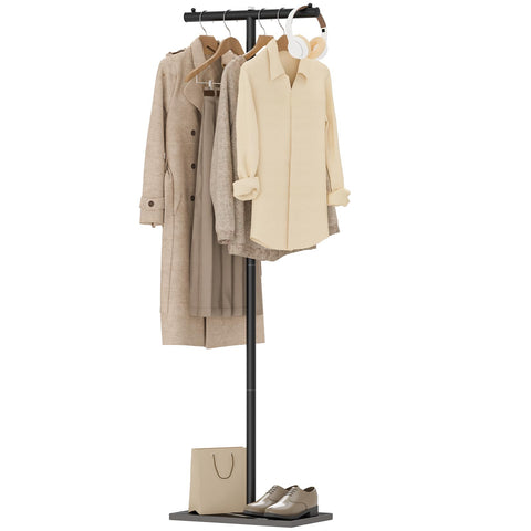 GUOHNHE T-shaped coat rack with rock slab base, front view, ideal for entryways.