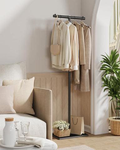 GUOHNHE T-shaped coat rack with rock slab base, side view, stable silhouette.