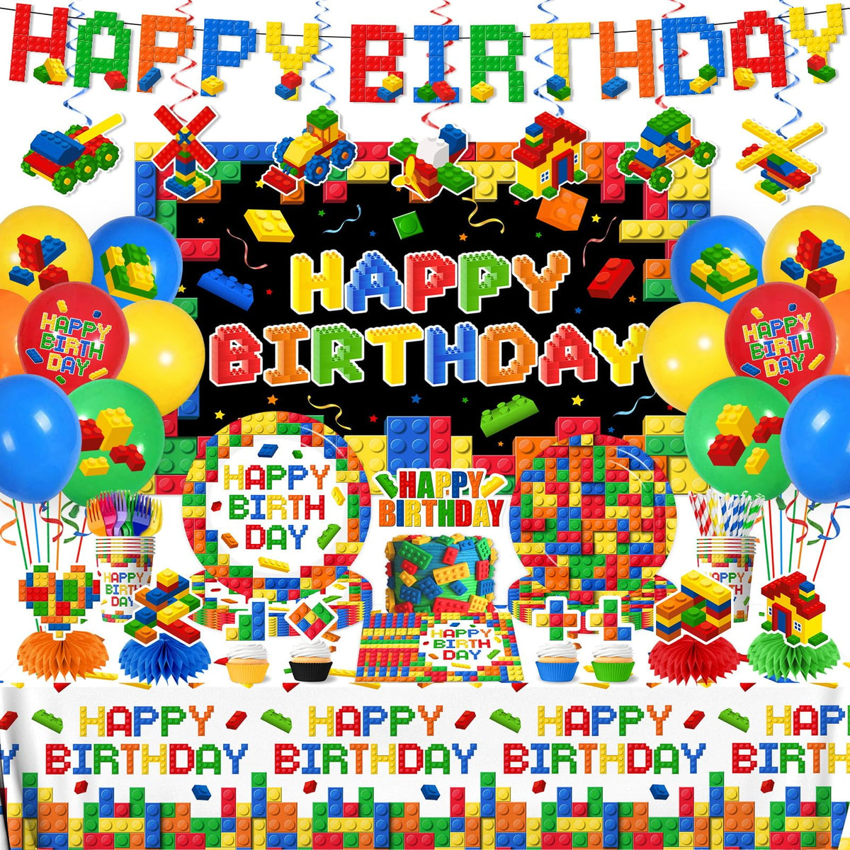 Gupesxu building block banner enhances birthday party theme and photo moments.