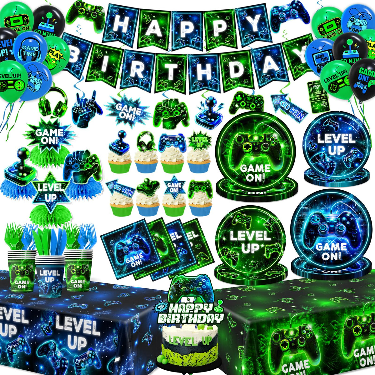 Gupesxu video game birthday tableware full set for up to 24 guests