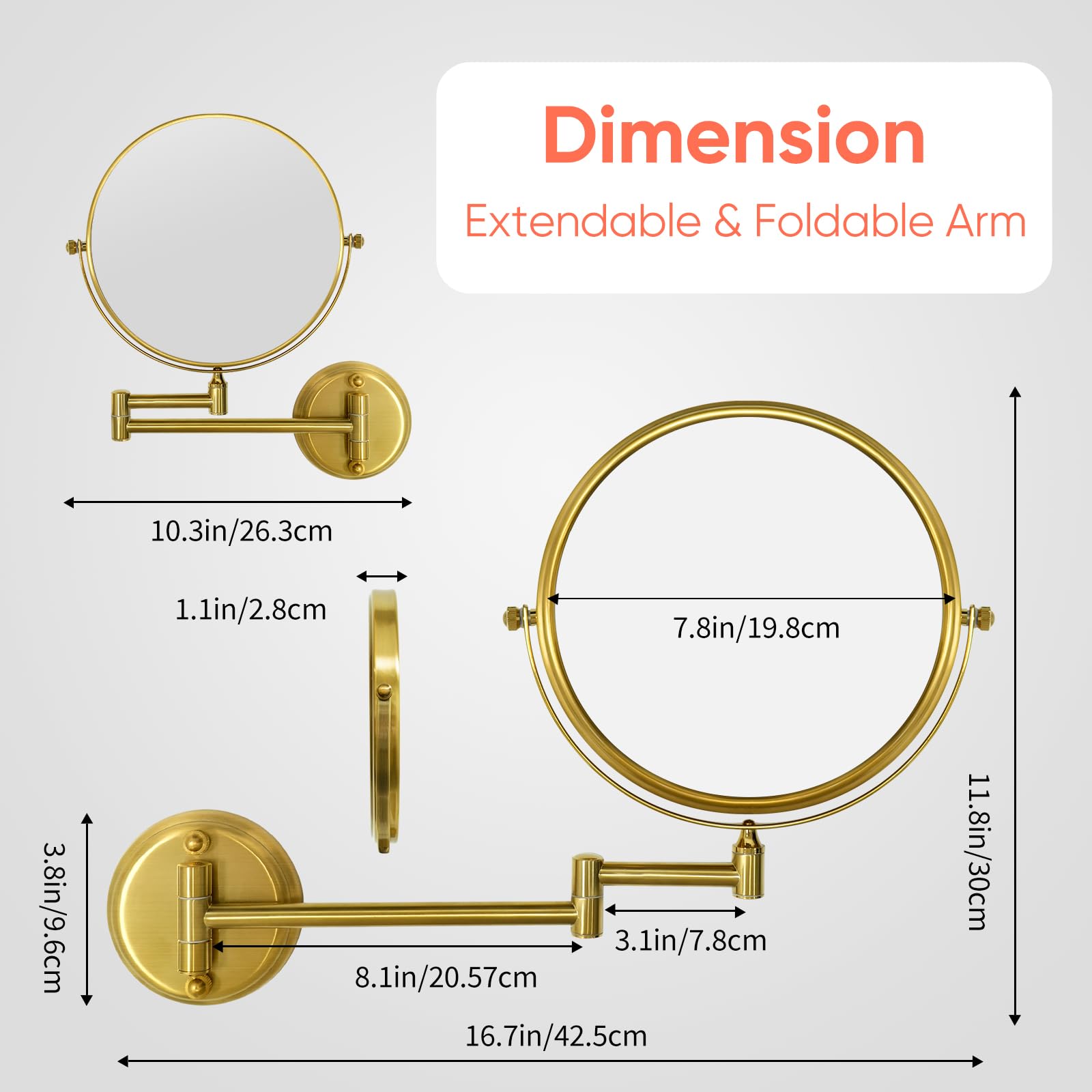 GURUN brushed gold finish makeup mirror adds elegant style to vanity