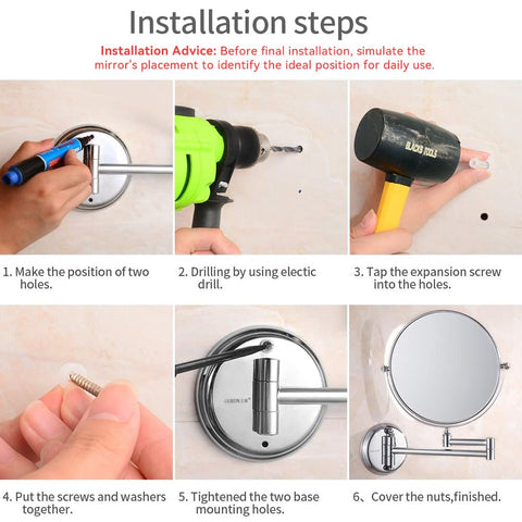 GURUN easy-install makeup mirror arrives with hardware and clear instructions