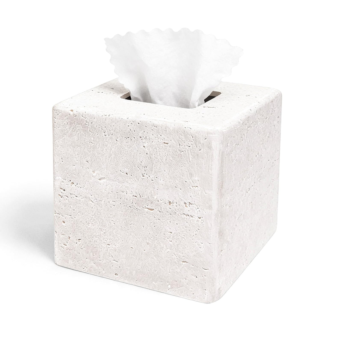 GUSFREUD decorative square tissue box cover in white resin adds stone-like elegance.