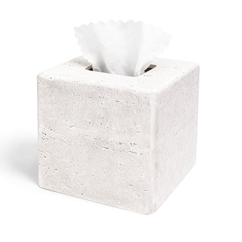 GUSFREUD decorative square tissue box cover in white resin adds stone-like elegance.
