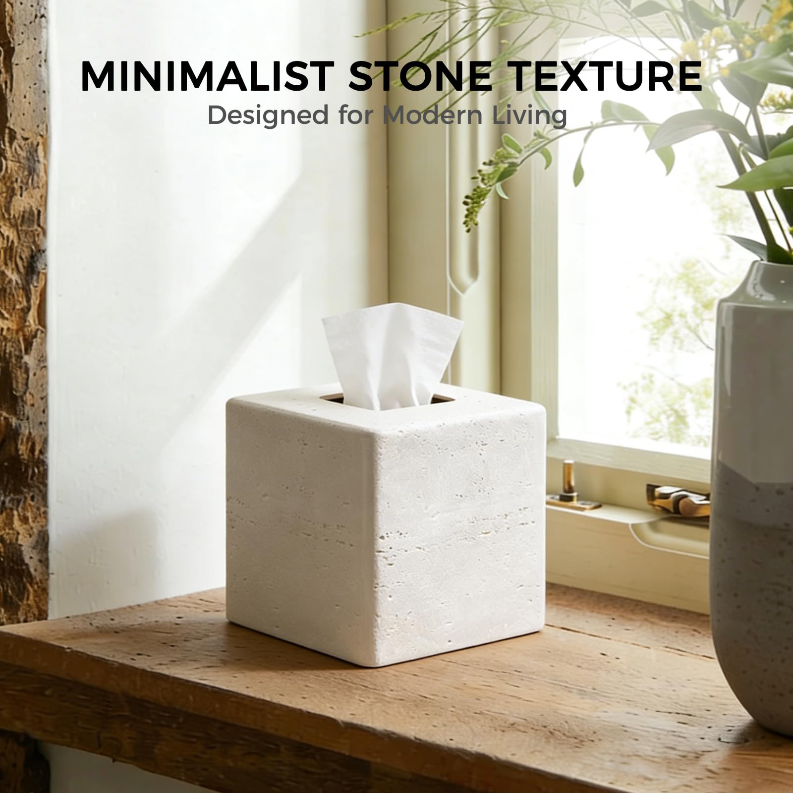 GUSFREUD durable resin tissue box with stone-look finish.