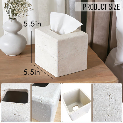 GUSFREUD white resin tissue box holder with stone-look for modern spaces.