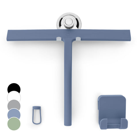GÜTEWERK silicone shower squeegee blue 11in with streak-free glass surfaces