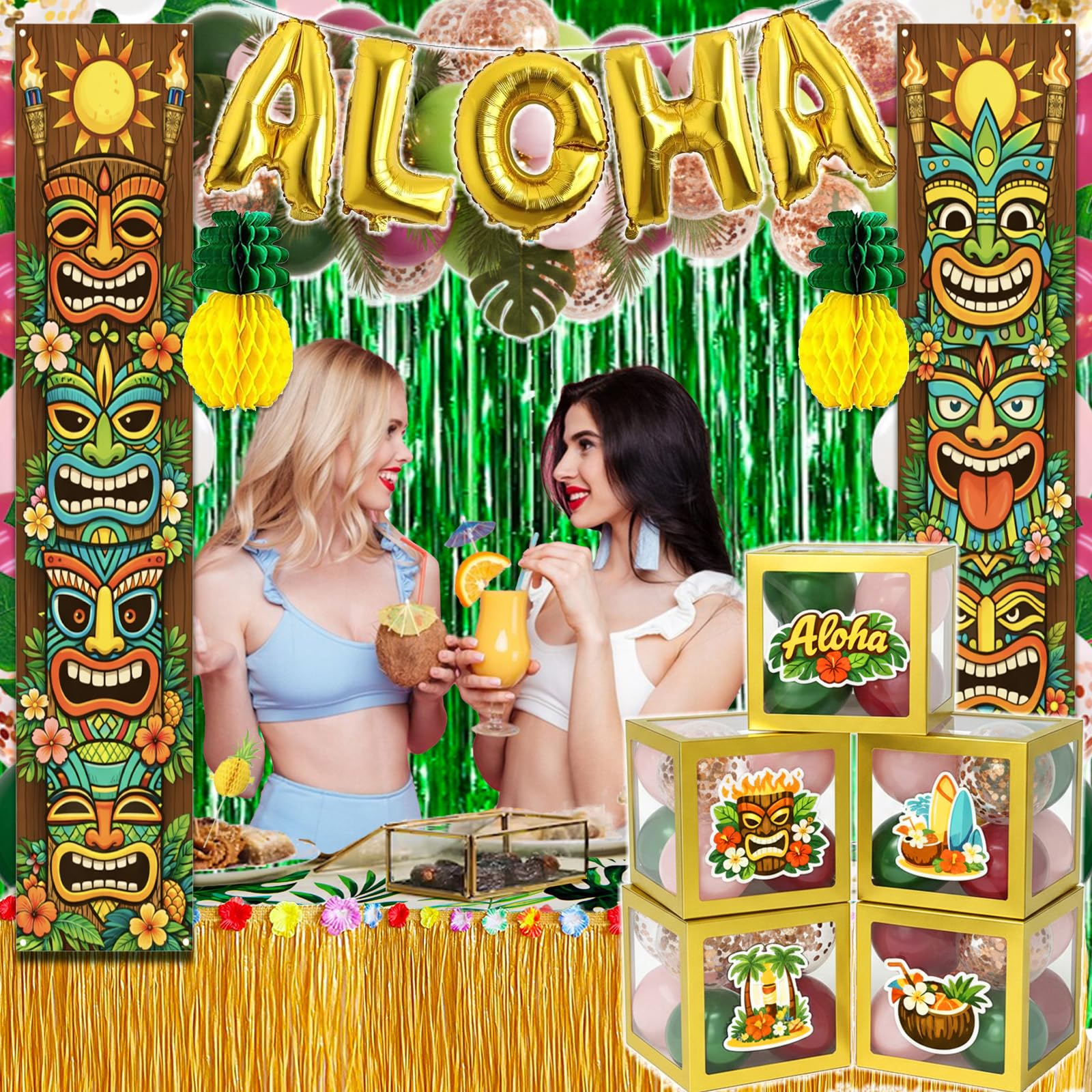 Guudmua 9ft Hawaiian banquet table skirt adds bold color and full coverage.