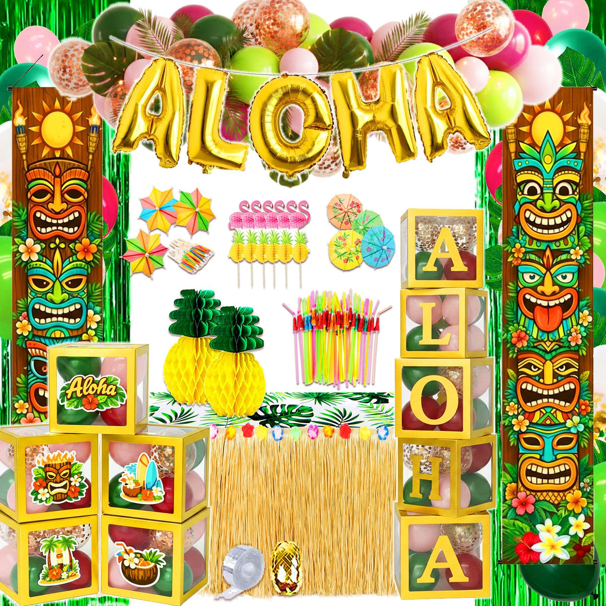 Guudmua luau balloon arch kit for vibrant tropical party entrances.
