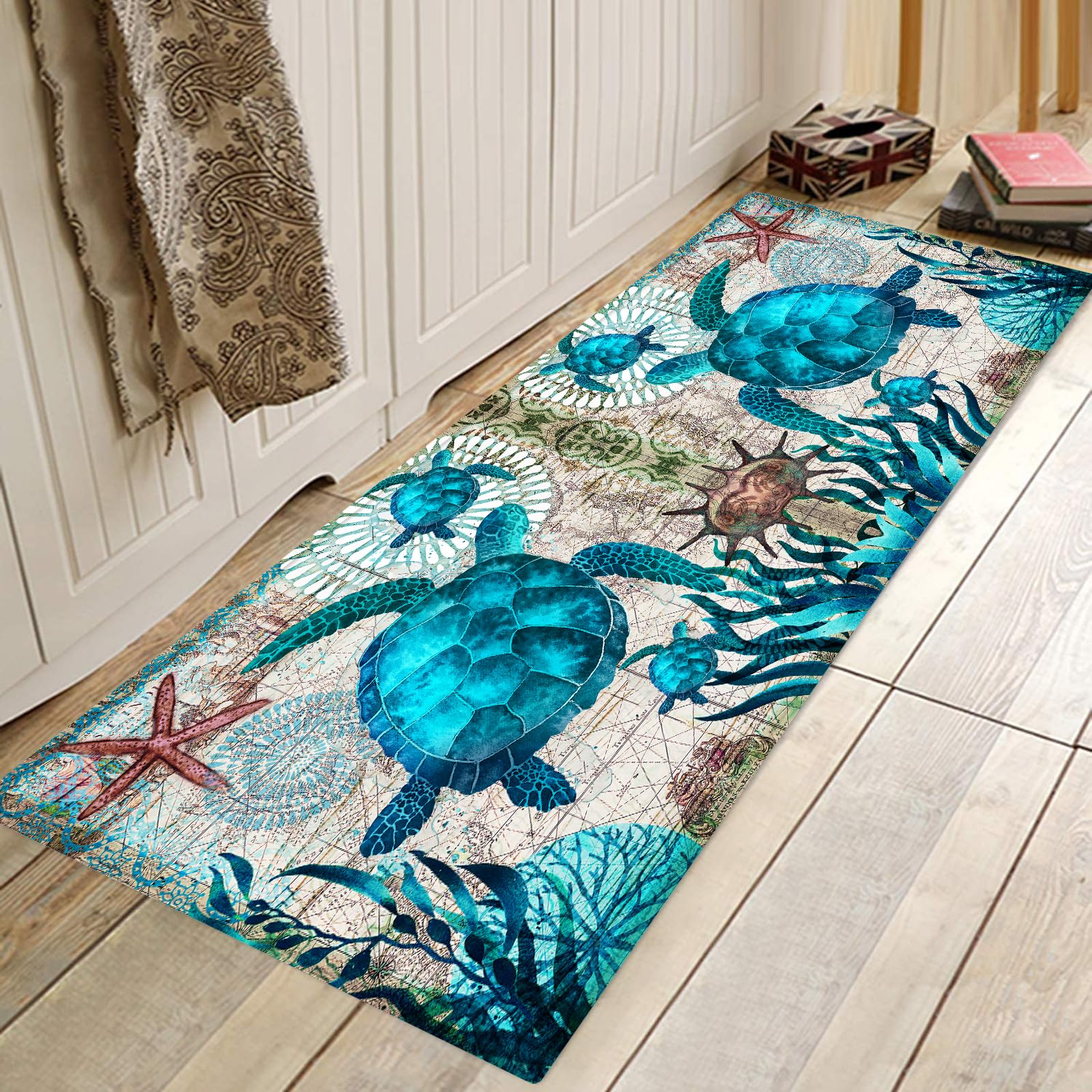GUVICINIR sea turtle decor rug with non-slip back protects floors