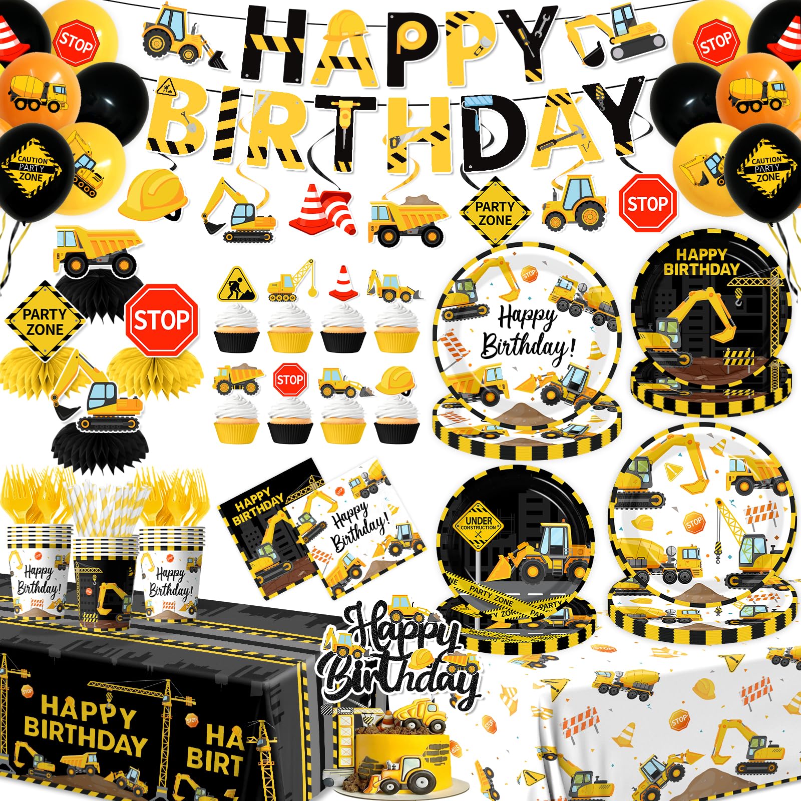 Guzbewu construction plates 9-inch for a bold party setup