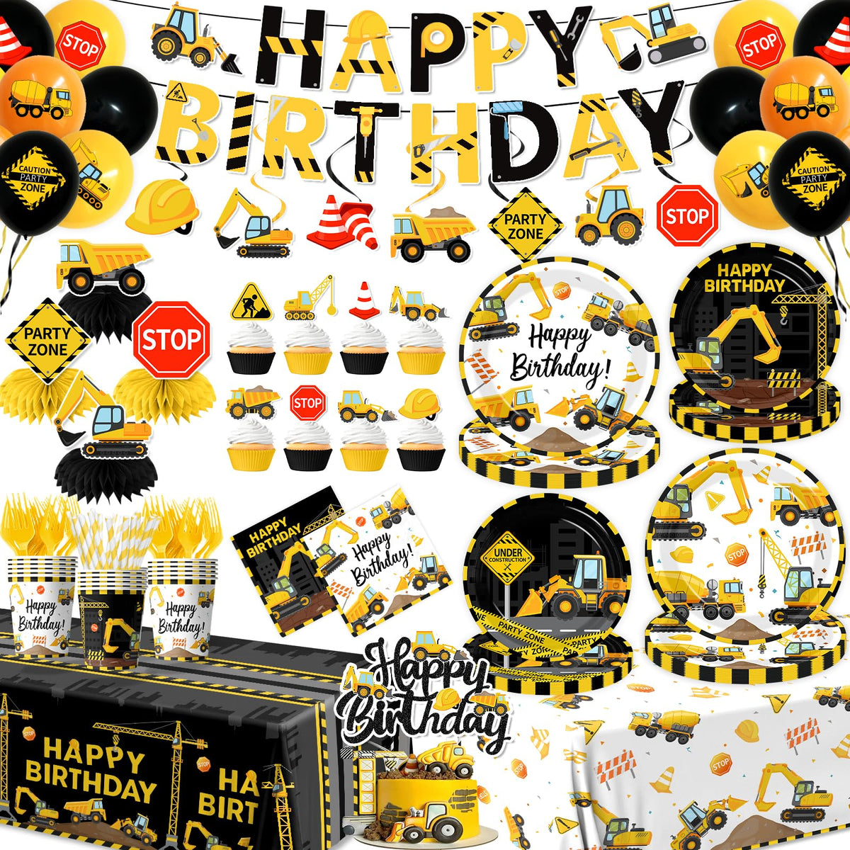 Guzbewu construction plates 9-inch for a bold party setup
