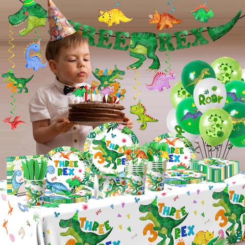 Guzbewu dinosaur tablecloth protects surfaces while tying the party together.