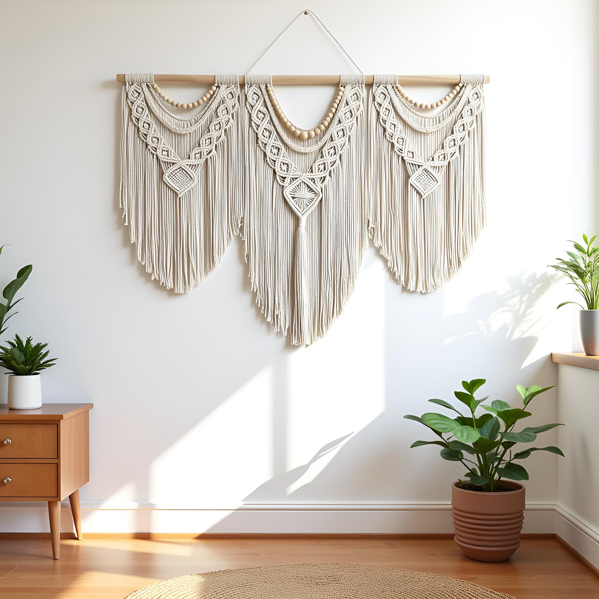 Guzhiou woven tapestry bedheadboard creates a cozy focal point in a bedroom.