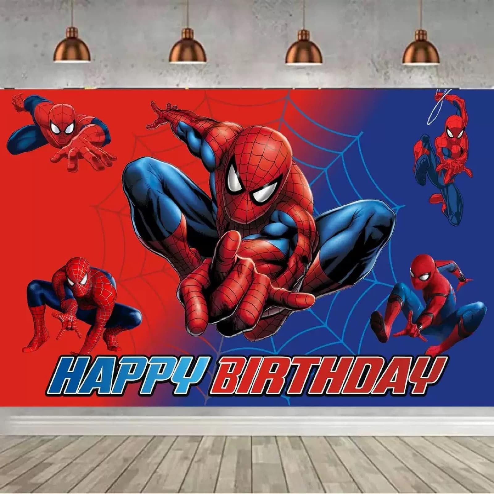 GVIOOEI spider backdrop creates a playful scene for photos.