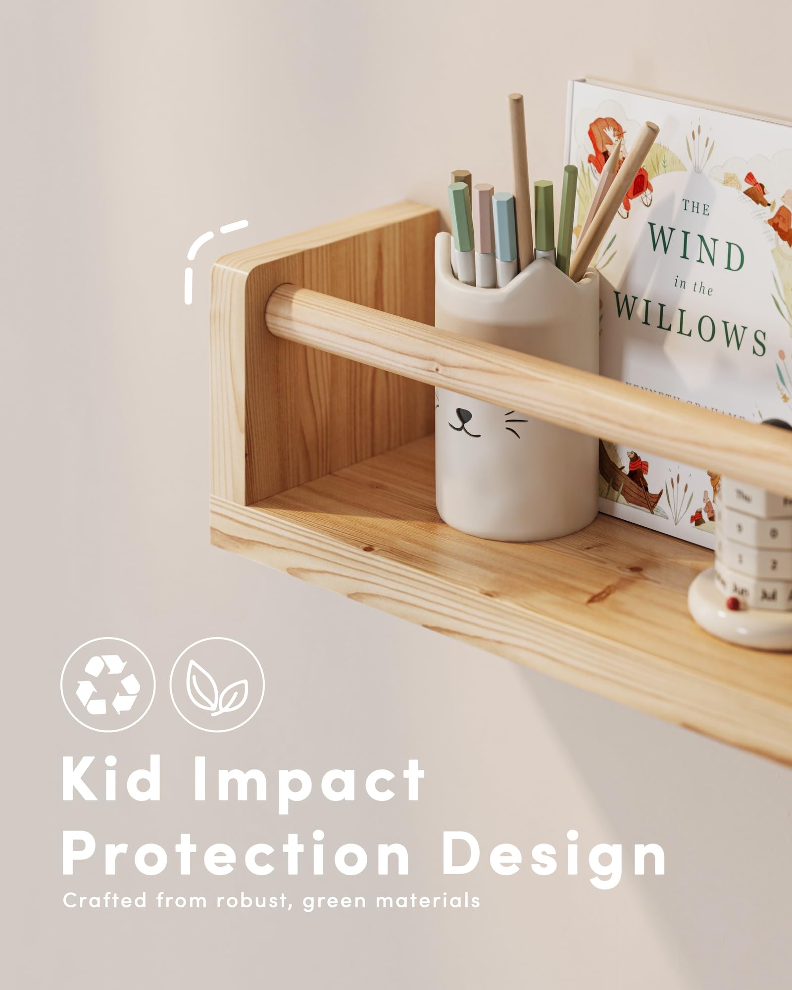 G&W Gruwald wall shelves in kids' room displaying books and decor.