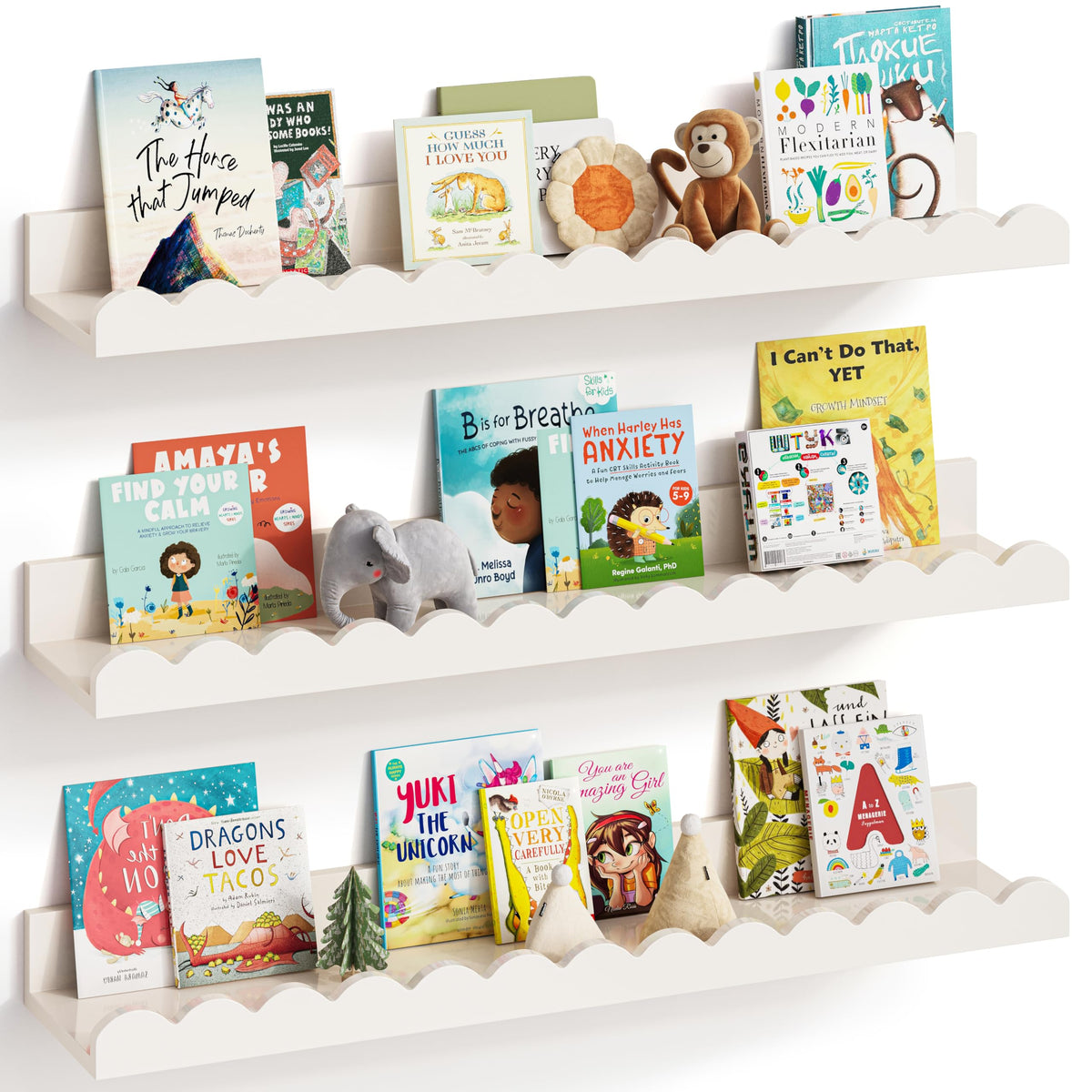 G&W Gruwald nursery book shelves set of 3 scalloped wall units organize baby's books