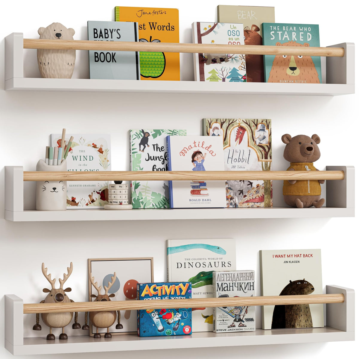 G&W Gruwald nursery book shelves set of 3 in white keeps kids' books organized and accessible