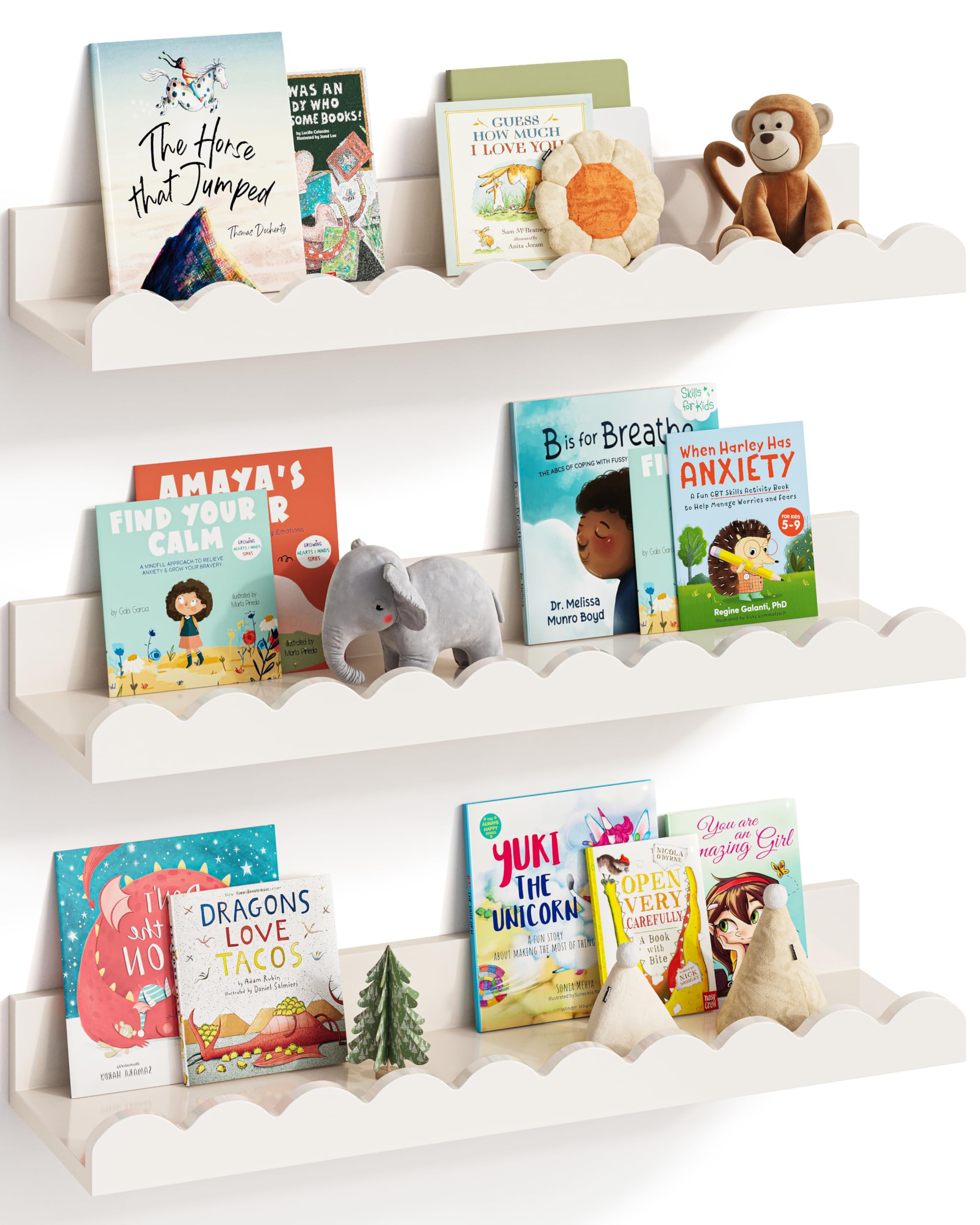 G&W Gruwald nursery book shelves set of 3 mounted on wall for tidy baby room