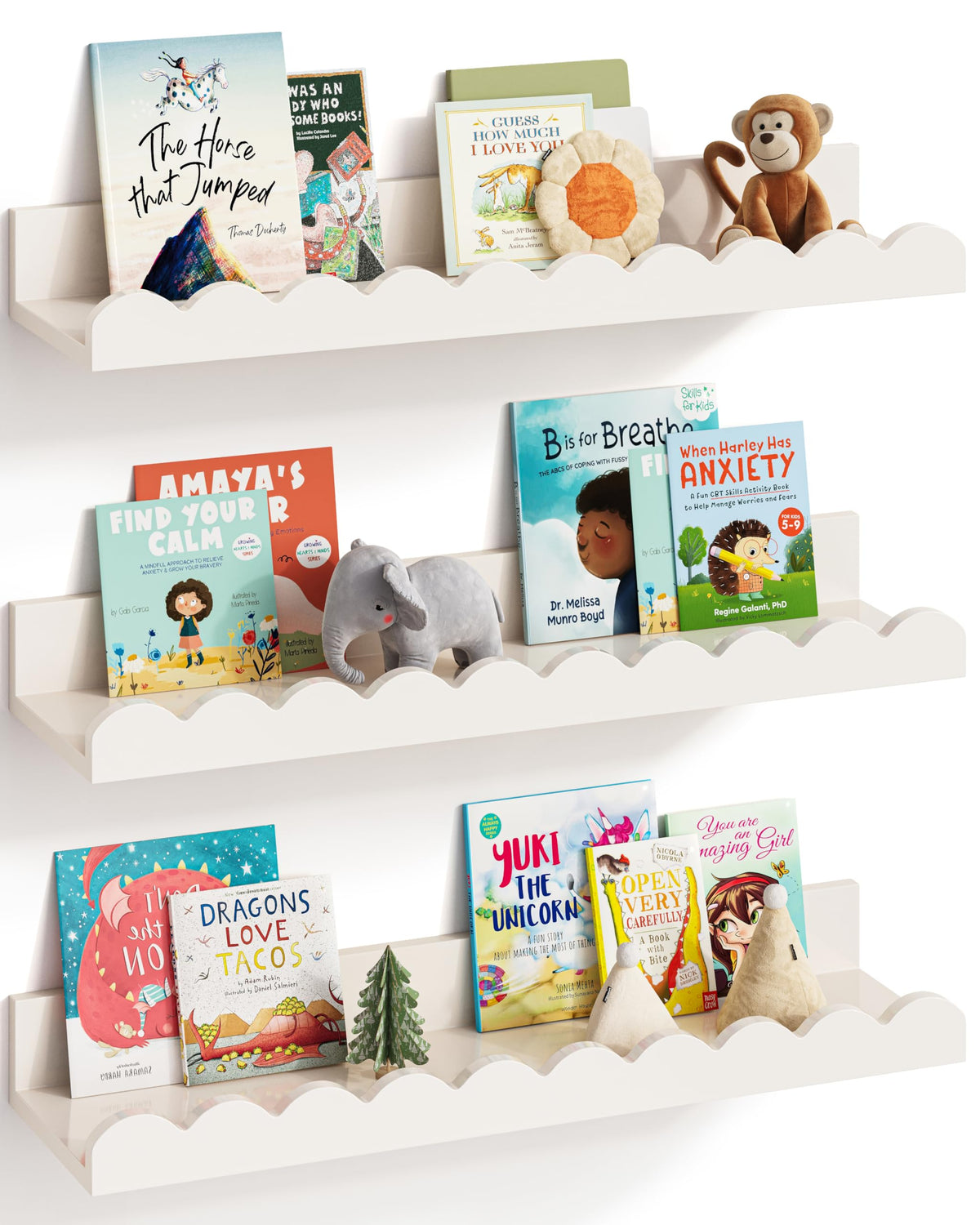 G&W Gruwald nursery book shelves set of 3 mounted on wall for tidy baby room