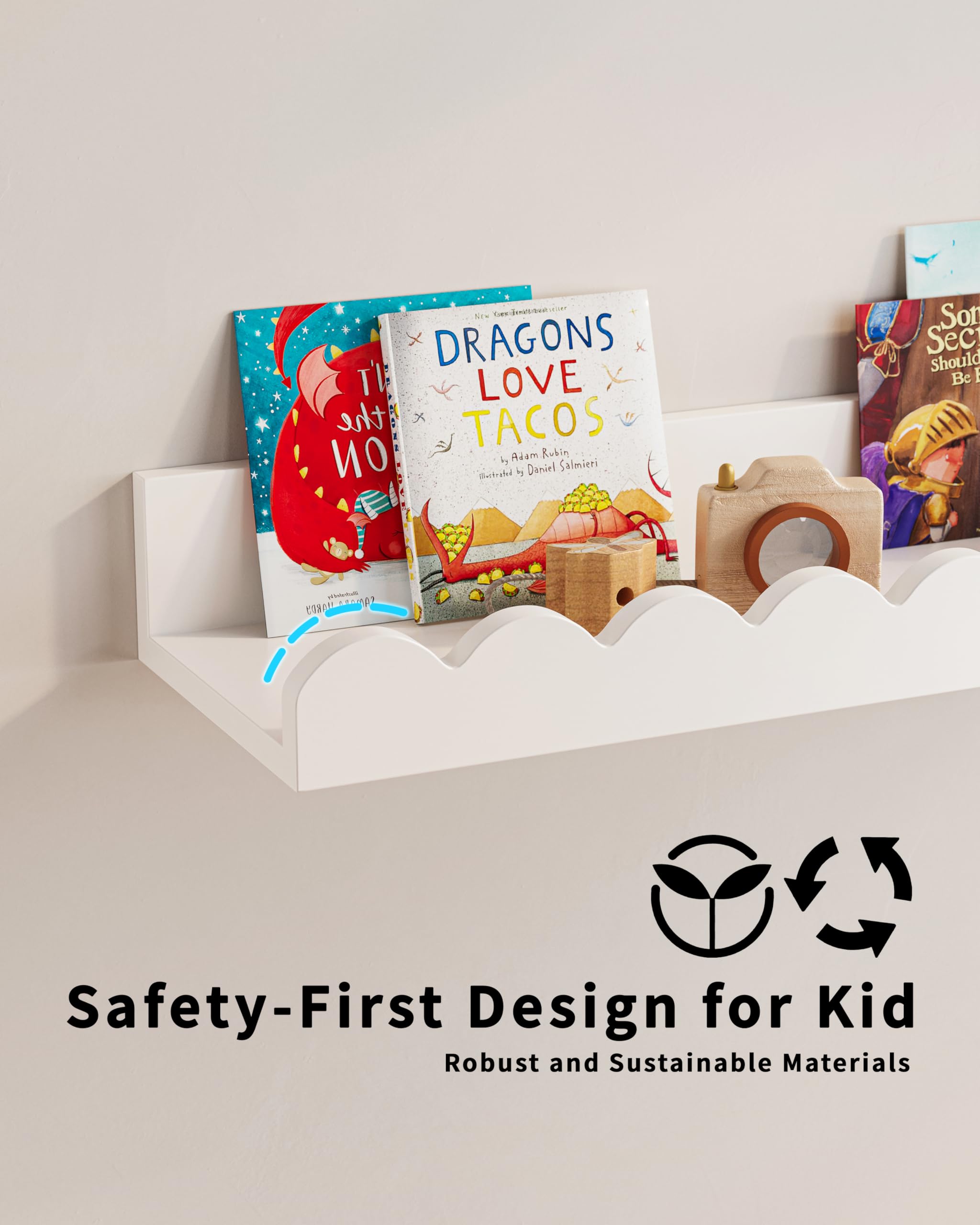 G&W Gruwald wall-mounted shelves with neat display in a child's room