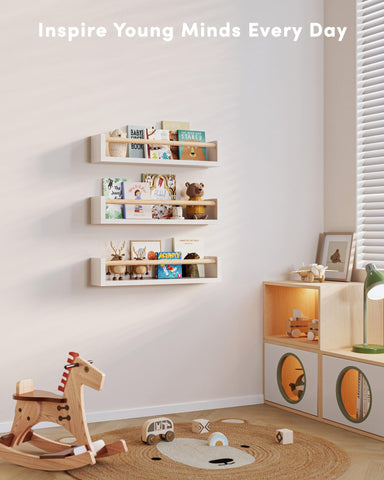 G&W Gruwald storage-friendly shelves organize books, toys, and keepsakes within easy reach.