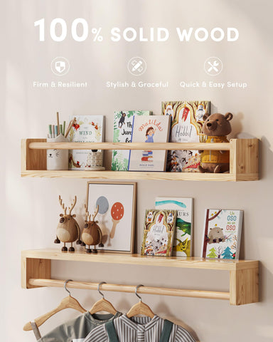G&W Gruwald nursery book shelves close-up shows natural wood grain.