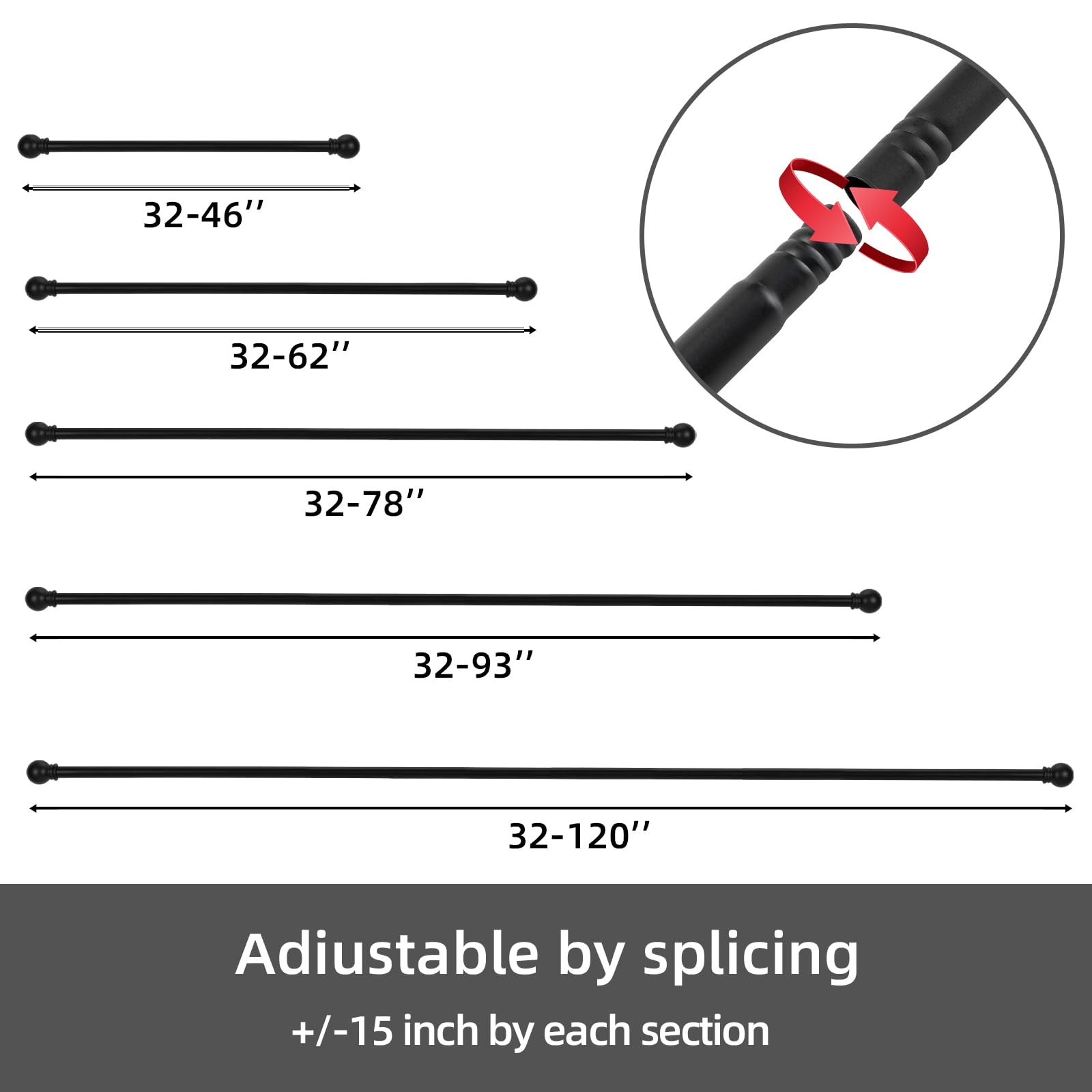 GXOACKJ 2-pack black curtain rods shown in living room setting