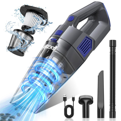 Gxzsk handheld vacuum showing strong 15kPa suction for car and home cleaning.