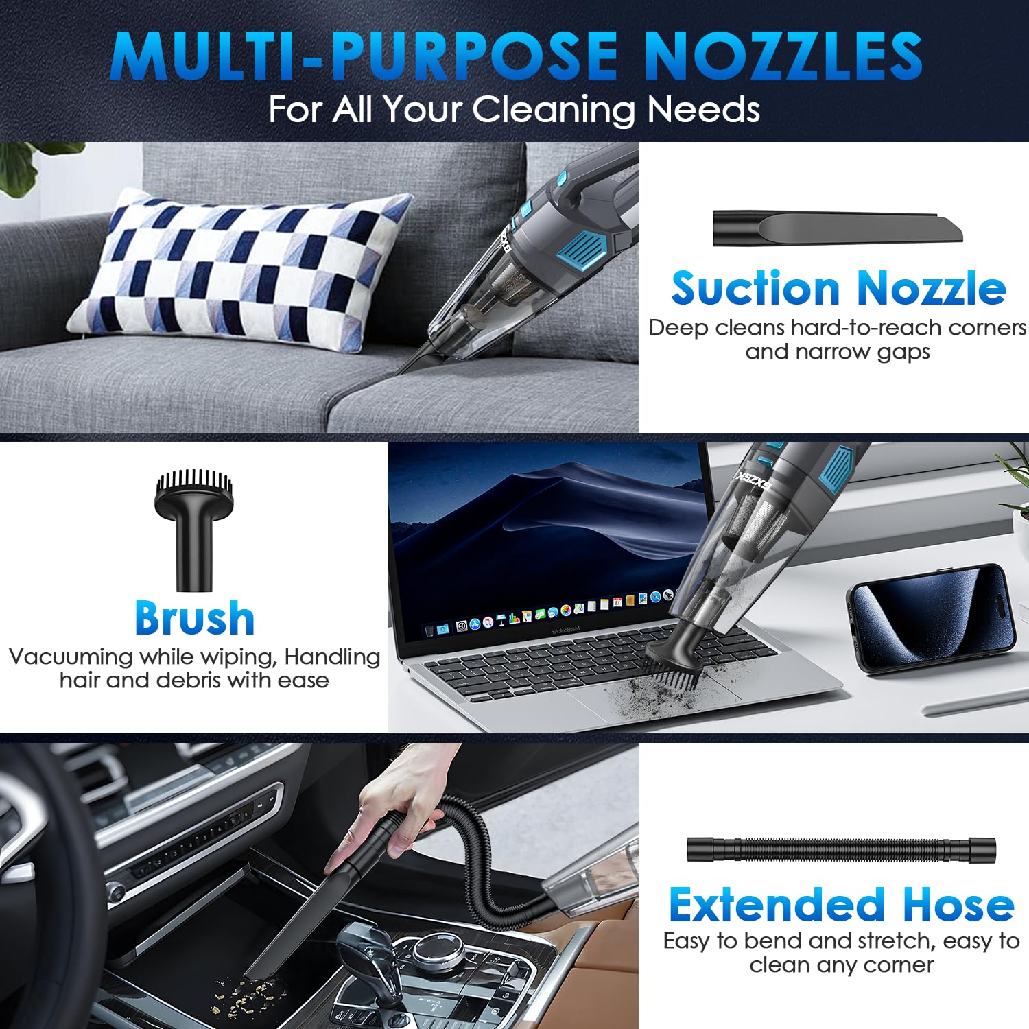 Gxzsk Handheld Vacuum long battery life enables 30-minute sessions