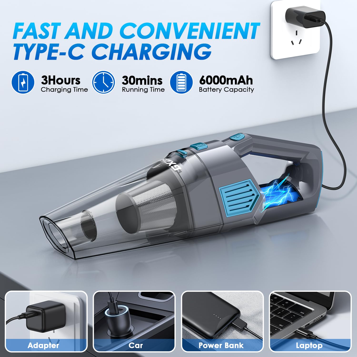 Gxzsk Handheld Vacuum dual filtration maintains suction efficiency
