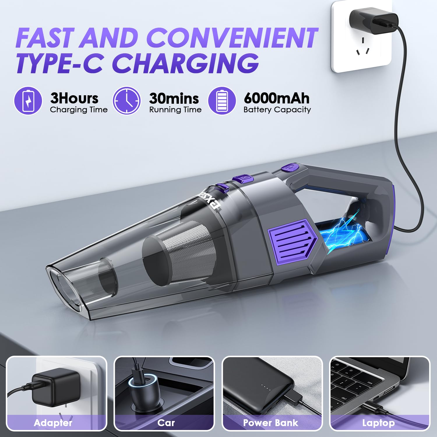 Gxzsk handheld vacuum dual filtration prevents loss of suction during use.