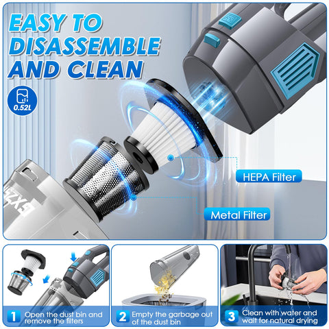 Gxzsk Handheld Vacuum 520mL dust cup for easy emptying