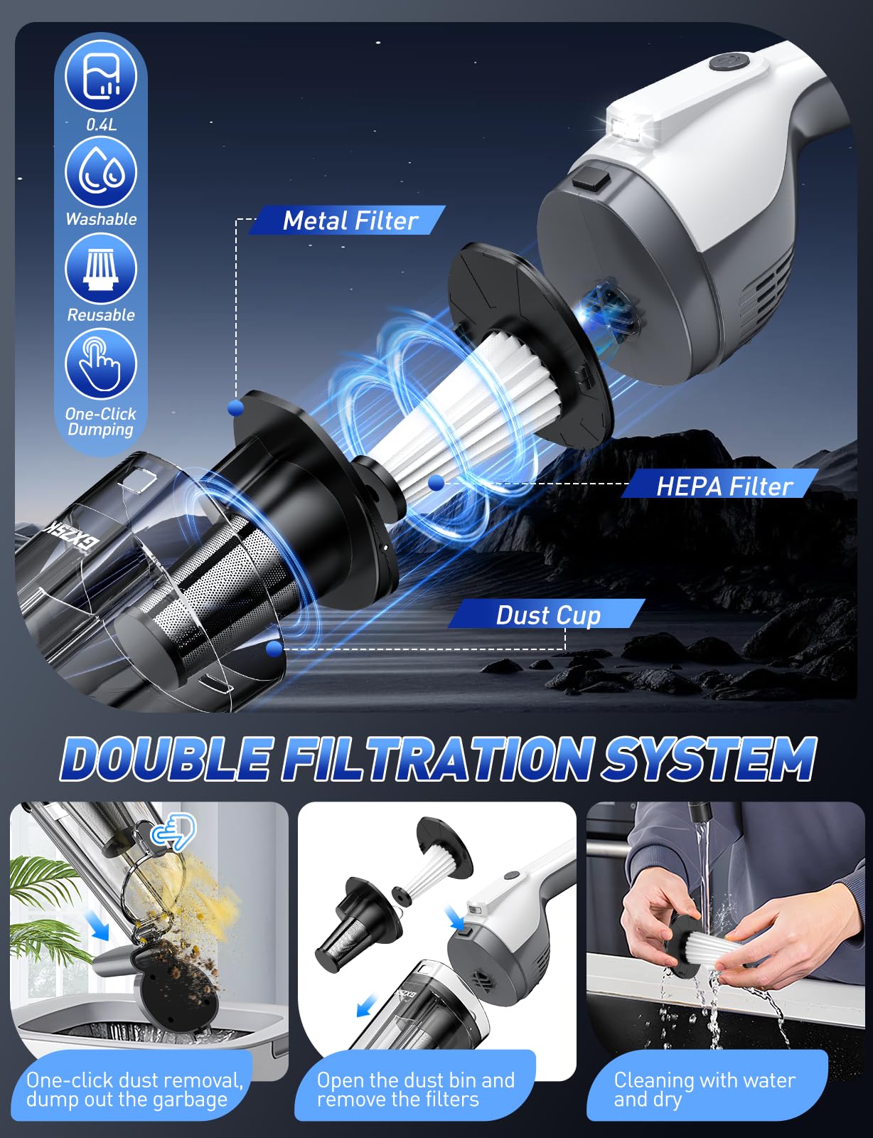 Gxzsk handheld vacuum LED light aids visible cleaning under furniture.