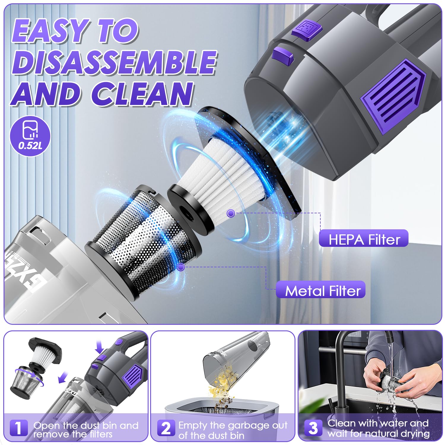 Gxzsk portable compact design enables cleaning anywhere, anytime.