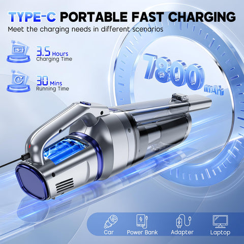 Gxzsk Handheld Vacuum charging with USB Type-C for fast recharging