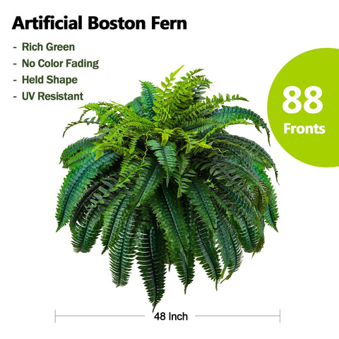 GYERB large artificial Boston fern in a bright living room.