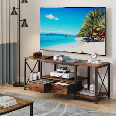 GYIIYUO TV Stand drawer organization, two spacious fabric drawers for clutter-free storage.