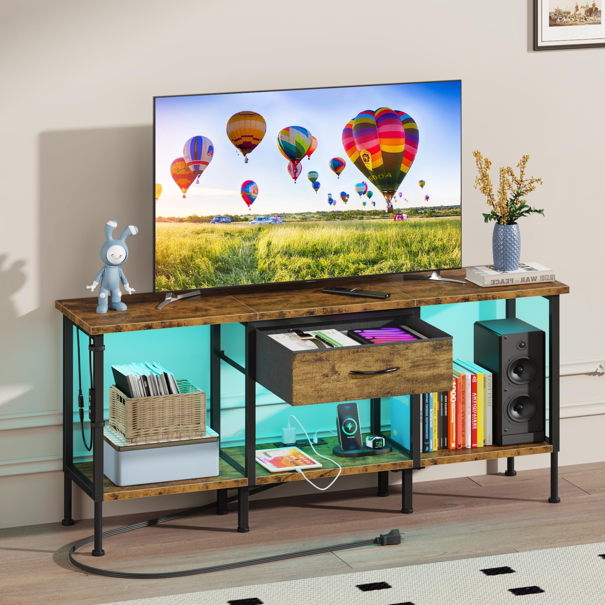 GYIIYUO LED TV Stand cable management—neat entertainment setup.