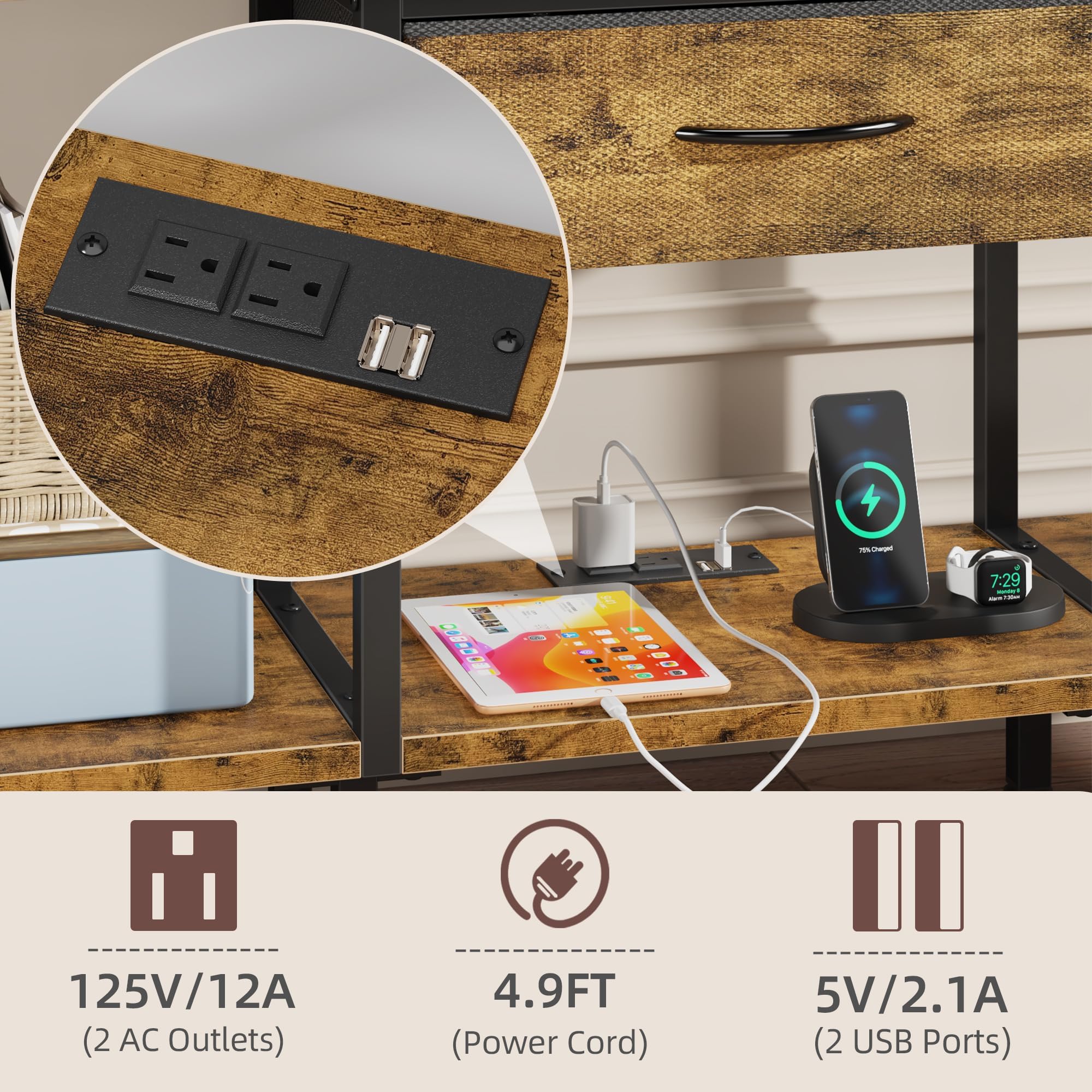 GYIIYUO LED TV Stand center power outlet—easy charging hub.