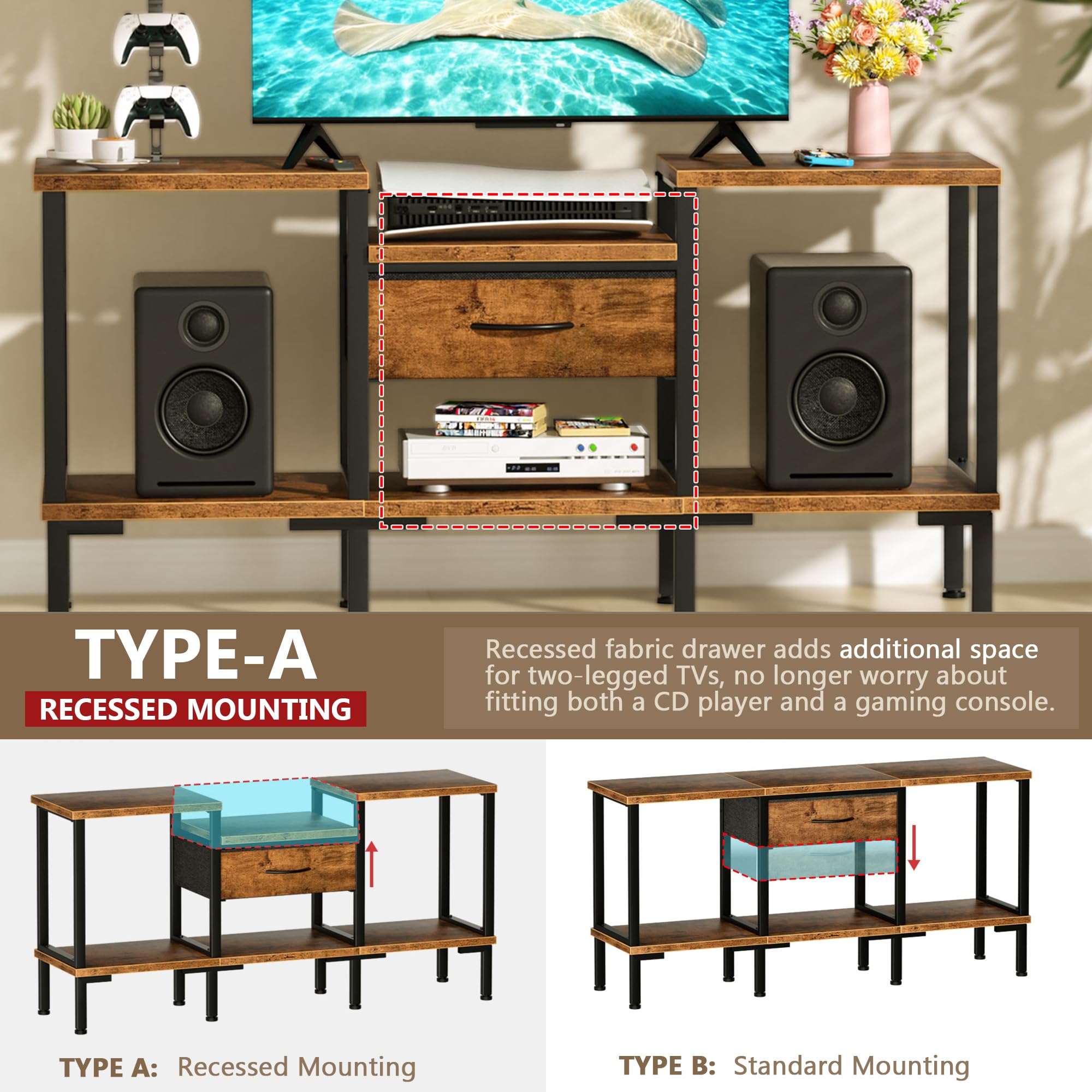 GYIIYUO LED TV Stand RGB LED lights—remote or app color control.